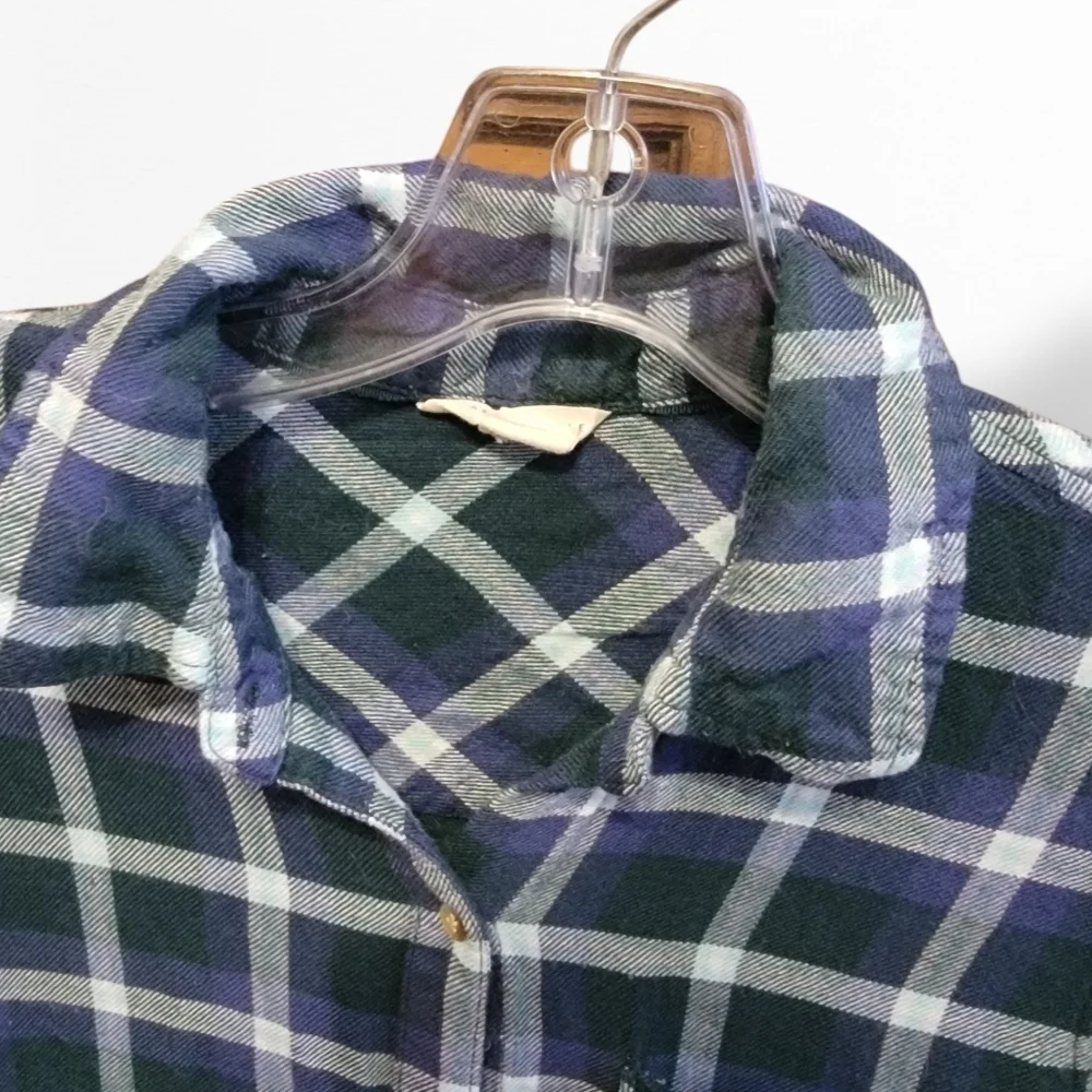 Aeropostale Women's Medium Plaid Flannel Shirt Button Down Blue White T33